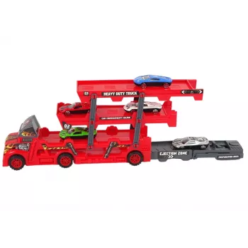 LEAN TOYS Didelis 3 aukštų sunkvežimio priekaba su ištraukiama automobilių paleidimo rampa