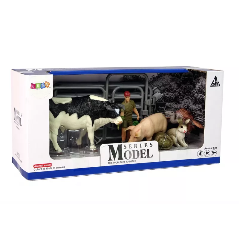 LEAN TOYS Didelių ūkio gyvūnų figūrėlių rinkinys + ūkininkas ir sodyba 10 vnt.
