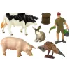 LEAN TOYS Didelių ūkio gyvūnų figūrėlių rinkinys + ūkininkas ir sodyba 10 vnt.