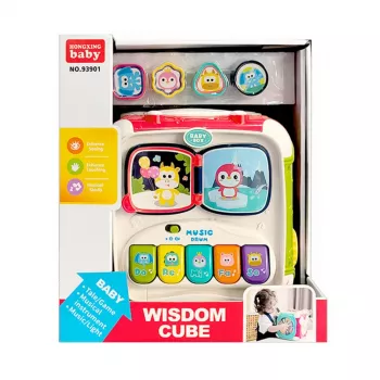 LEAN TOYS Didelis daugiafunkcinis edukacinis kubas pianinas rūšiuoklis būgnas – interaktyvus 6 pusių žaislas su šviesomis, garsais, karoliukų labirintu ir formų rūšiuokliu