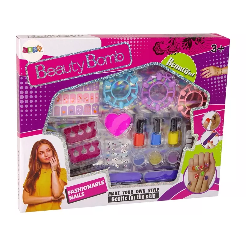 LEAN TOYS Didelis nagų dažymo rinkinys: nagų lakai, lipdukai, separatorial