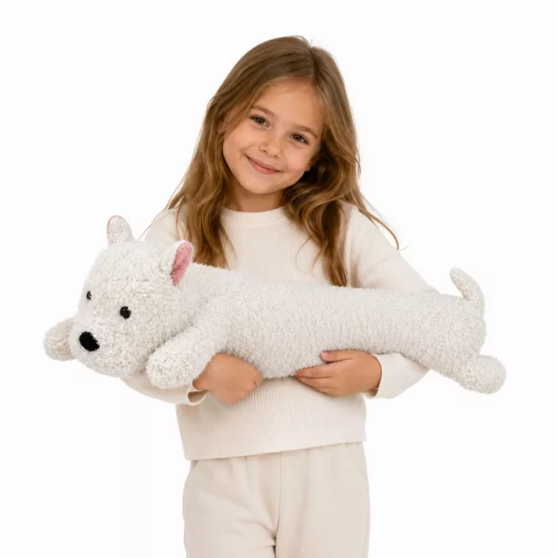 LEAN TOYS didelis pliušinis Vakarų Škotijos terjeras glėbesčiuojamas žaislas talismanas baltas 90 cm