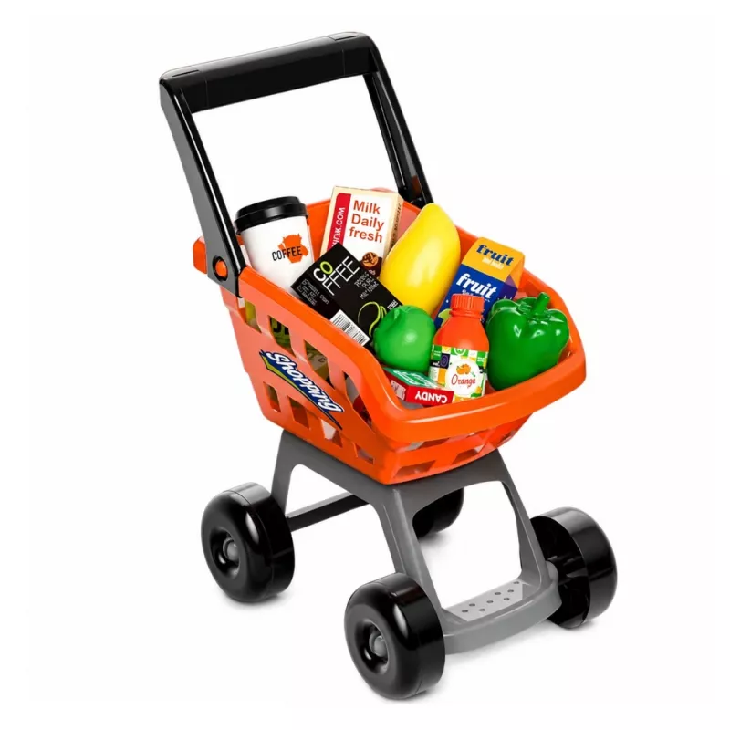 LEAN TOYS Didelis prekybos centro kasos aparato ir vežimėlio rinkinys - 60 dalių su šviesomis, garsais ir aksesuarais, vaidmenų žaidimo žaislas vaikams nuo 3 metų