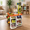 LEAN TOYS Didelis prekybos centro kasos aparato ir vežimėlio rinkinys - 60 dalių su šviesomis, garsais ir aksesuarais, vaidmenų žaidimo žaislas vaikams nuo 3 metų