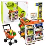 LEAN TOYS Didelis prekybos centro kasos aparato ir vežimėlio rinkinys - 60 dalių su šviesomis, garsais ir aksesuarais, vaidmenų žaidimo žaislas vaikams nuo 3 metų