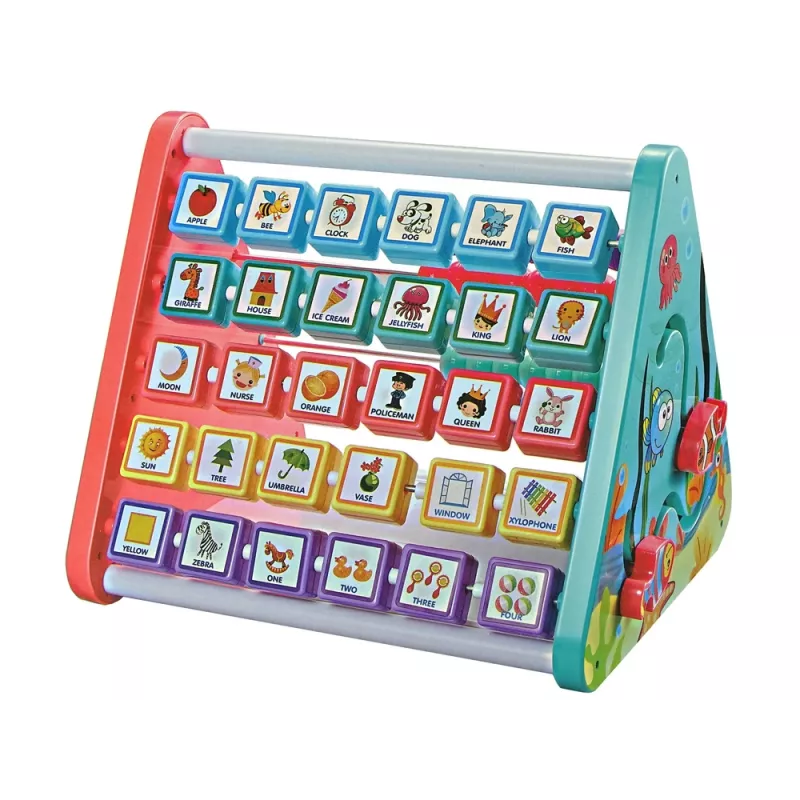 LEAN TOYS Mokymosi lentyna Trikampis su skaitikliais, raidėmis, daiktais, gyvūnais
