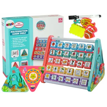 LEAN TOYS Mokymosi lentyna Trikampis su skaitikliais, raidėmis, daiktais, gyvūnais