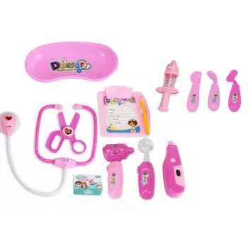 LEAN TOYS Little Doctor Medical Kit In Suitcase Lights Sounds Pink
