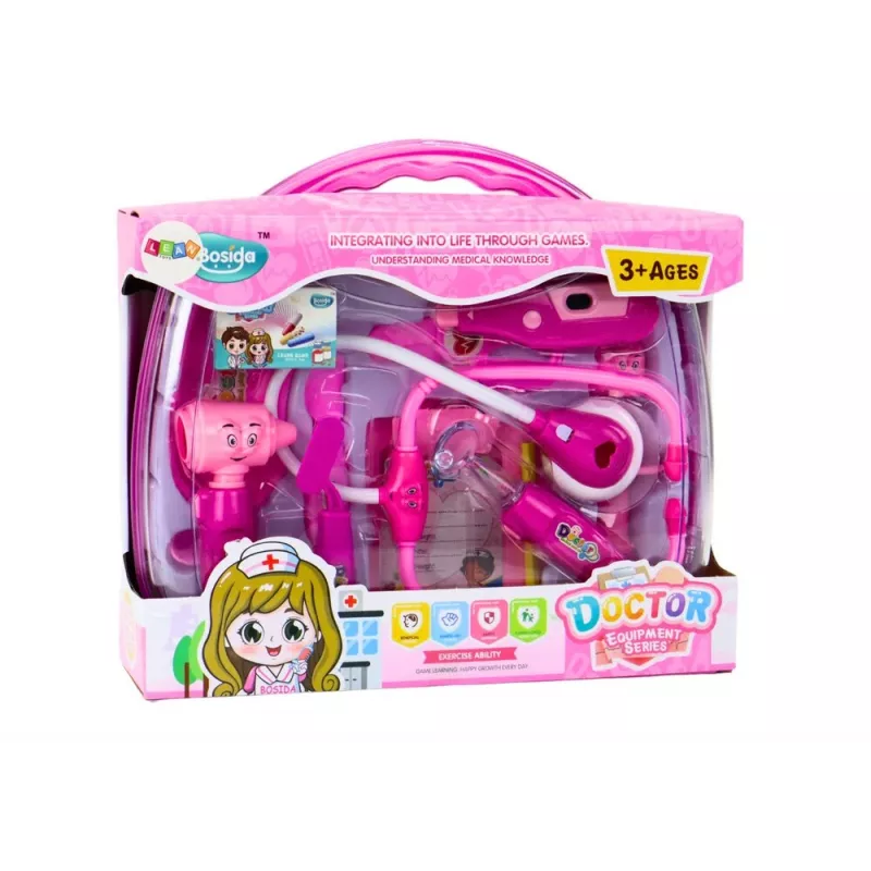 LEAN TOYS Little Doctor Medical Kit In Suitcase Lights Sounds Pink