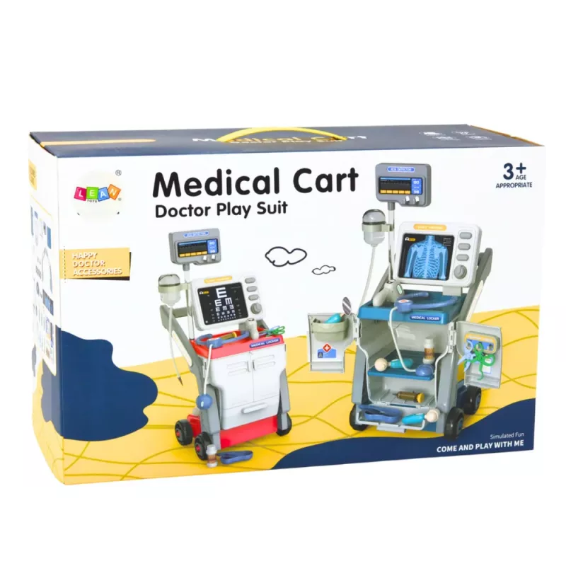 LEAN TOYS Little Doctor's Set Medical Cart X-Ray ECG Lights Pink 16 pcs.