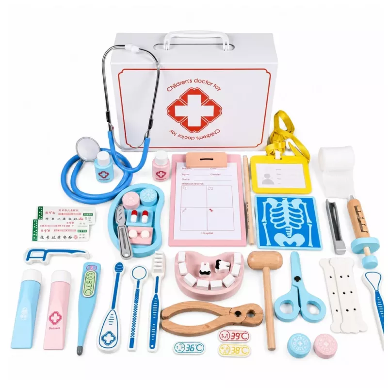 LEAN TOYS Mažojo gydytojo rinkinys - medicinos įrankiai - tikri aksesuarai - 36 vnt.