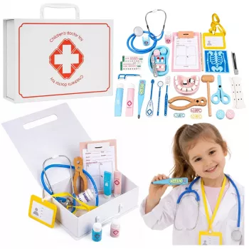 LEAN TOYS Mažojo gydytojo rinkinys - medicinos įrankiai - tikri aksesuarai - 36 vnt.