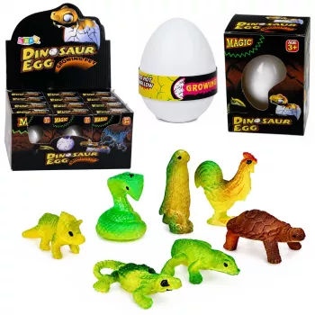 LEAN TOYS stebuklingas kiaušinis, iš kurio išsirita dinozauras vandenyje, baltas, 6,5 cm