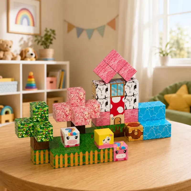 LEAN TOYS magnetinės kaladėlės 50 vnt. rinkinys – 3D pikselių vienaragio kubeliai, ABS plastikas, kūrybinis konstravimo žaislas