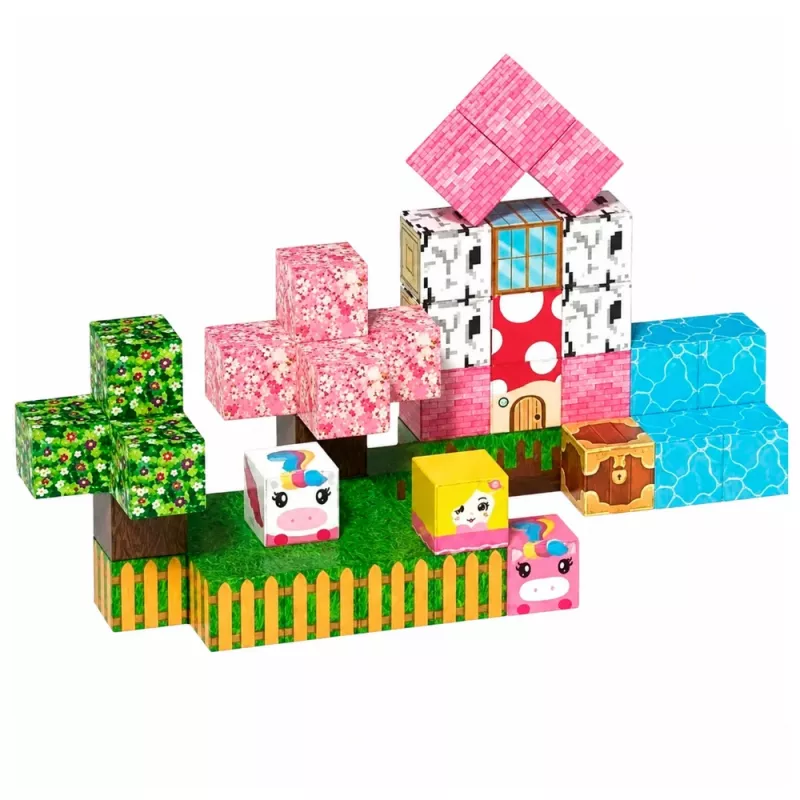 LEAN TOYS magnetinės kaladėlės 50 vnt. rinkinys – 3D pikselių vienaragio kubeliai, ABS plastikas, kūrybinis konstravimo žaislas