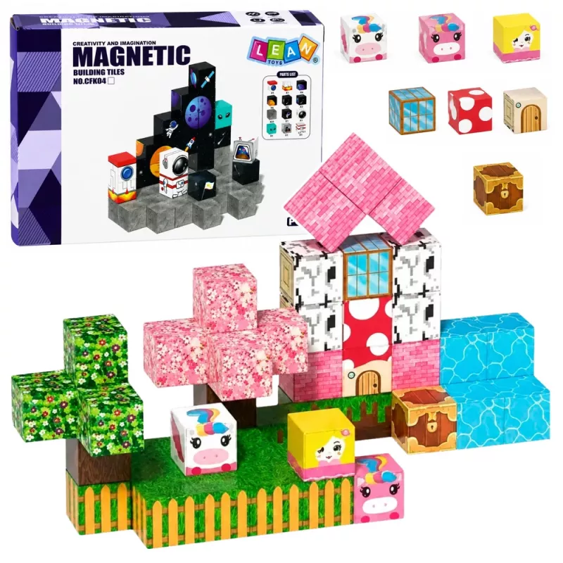 LEAN TOYS magnetinės kaladėlės 50 vnt. rinkinys – 3D pikselių vienaragio kubeliai, ABS plastikas, kūrybinis konstravimo žaislas