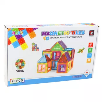 LEAN TOYS Magnetinių statybinių kaladėlių rinkinys, 70 vnt. – edukacinis STEM konstravimo žaislas su stipriais neodimio magnetais, įvairiaspalvis ABS plastikas, saugus ir patvarus vaikams nuo 3 metų