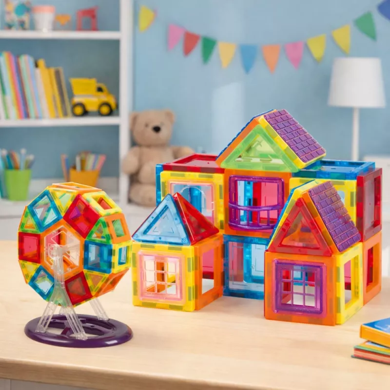 LEAN TOYS Magnetinių statybinių kaladėlių rinkinys, 70 vnt. – edukacinis STEM konstravimo žaislas su stipriais neodimio magnetais, įvairiaspalvis ABS plastikas, saugus ir patvarus vaikams nuo 3 metų