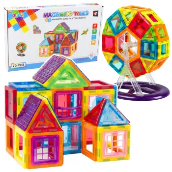 LEAN TOYS Magnetinių statybinių kaladėlių rinkinys, 70 vnt. – edukacinis STEM konstravimo žaislas su stipriais neodimio magnetais, įvairiaspalvis ABS plastikas, saugus ir patvarus vaikams nuo 3 metų