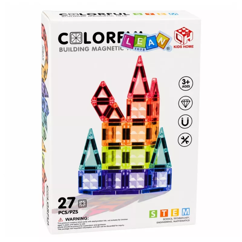 LEAN TOYS Magnetiniai konstrukciniai blokeliai 3D plokštės Kūrybiniai STEM Spalvoti 27 vnt.