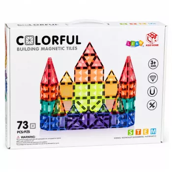 LEAN TOYS magnetiniai konstruktoriaus blokeliai 3D plokštės kūrybiniai STEM spalvingi 73 vnt.