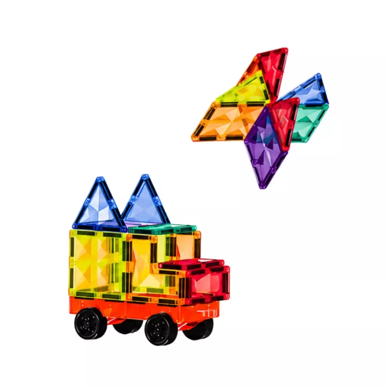 LEAN TOYS Magnetiniai konstrukciniai blokeliai 3D plokštės Kūrybiniai STEM Spalvoti 85 vnt.
