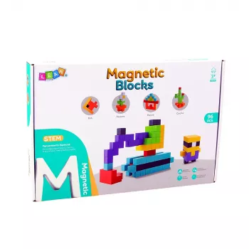 LEAN TOYS Magnetiniai konstrukciniai kubeliai 3D blokeliai spalvoti 96 vnt.