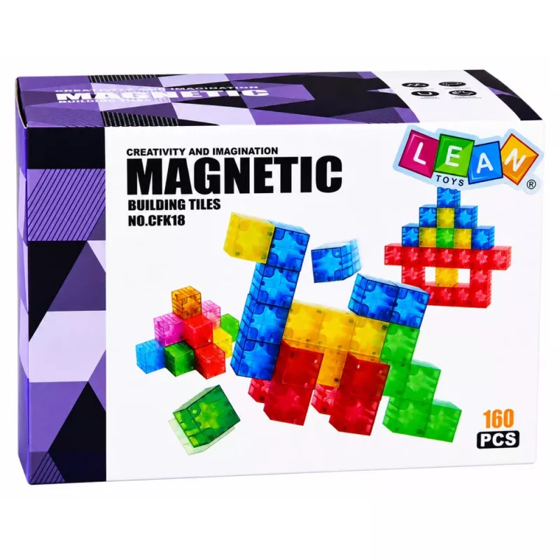 LEAN TOYS Magnetiniai konstrukciniai blokeliai kubeliai spalvoti 3D kubeliai 160 vnt.