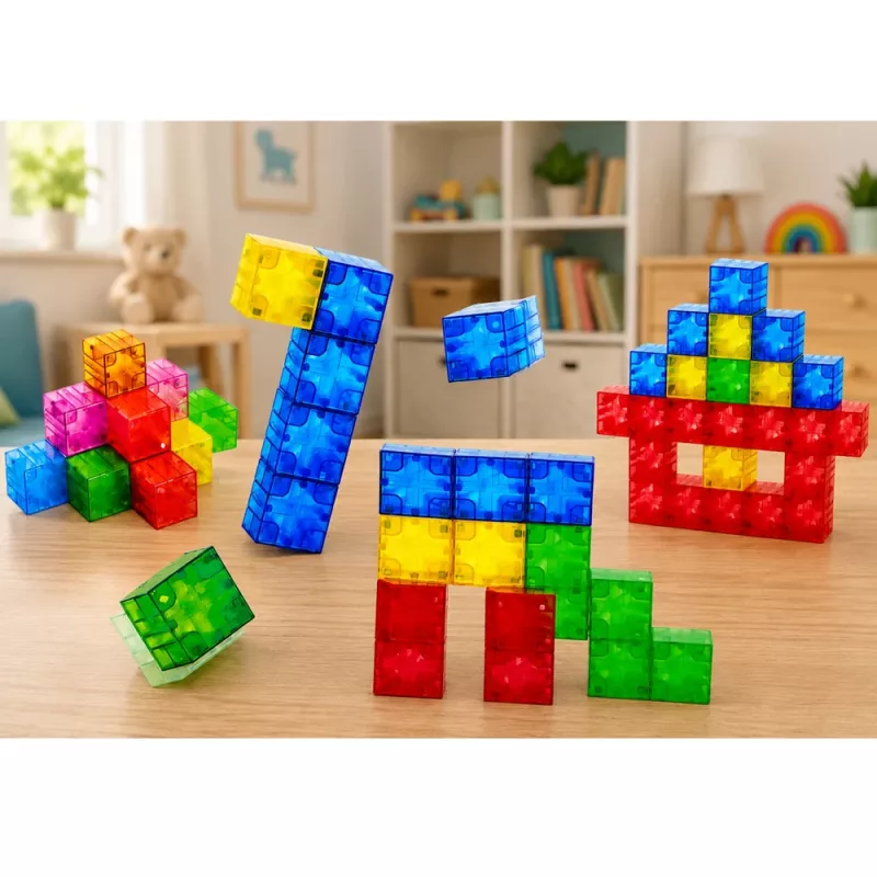 LEAN TOYS Magnetiniai konstrukciniai blokeliai kubeliai spalvoti 3D kubeliai 160 vnt.