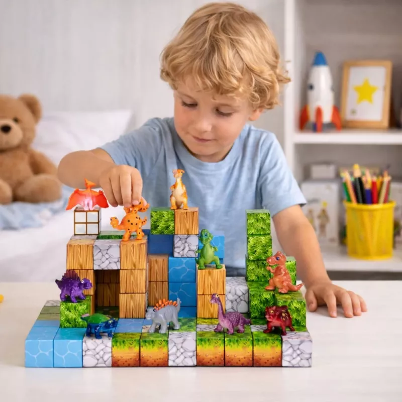 LEAN TOYS Magnetiniai konstrukciniai blokeliai kubeliai Square World 3D 114 vnt.