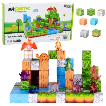 LEAN TOYS Magnetiniai konstrukciniai blokeliai kubeliai Square World 3D 114 vnt.