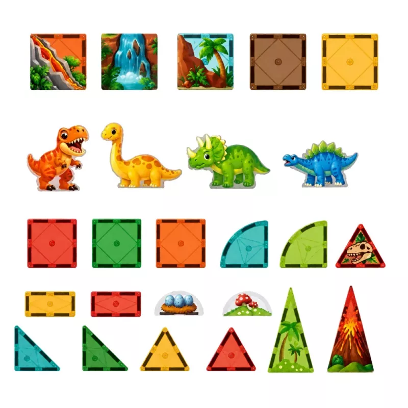 LEAN TOYS Magnetiniai konstrukciniai blokeliai Dinozaurai ir ugnikalnis 31 vnt.