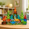LEAN TOYS magnetiniai konstrukciniai blokai dinozaurai ugnikalnis rinkinys - 43 dalys STEM mokomasis statybinis žaislas vaikams 3+