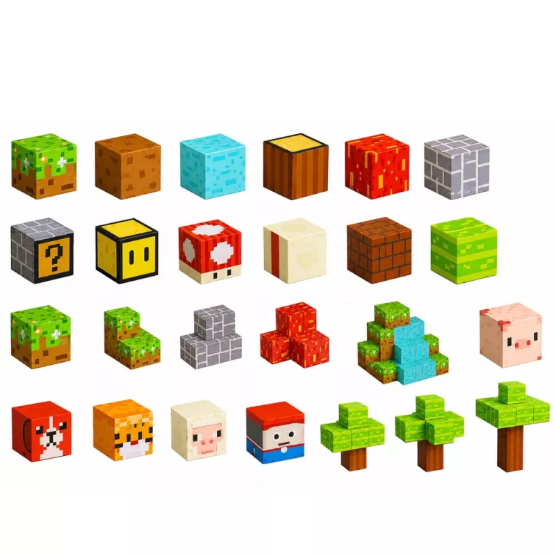 LEAN TOYS Magnetiniai konstrukciniai blokeliai Pixel World spalvoti kubeliai 146 vnt.