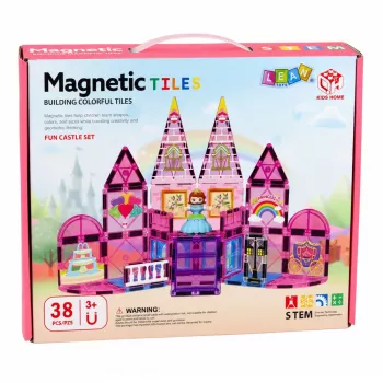 LEAN TOYS Magnetiniai konstrukciniai blokeliai Princess Castle Pink 38 vnt.