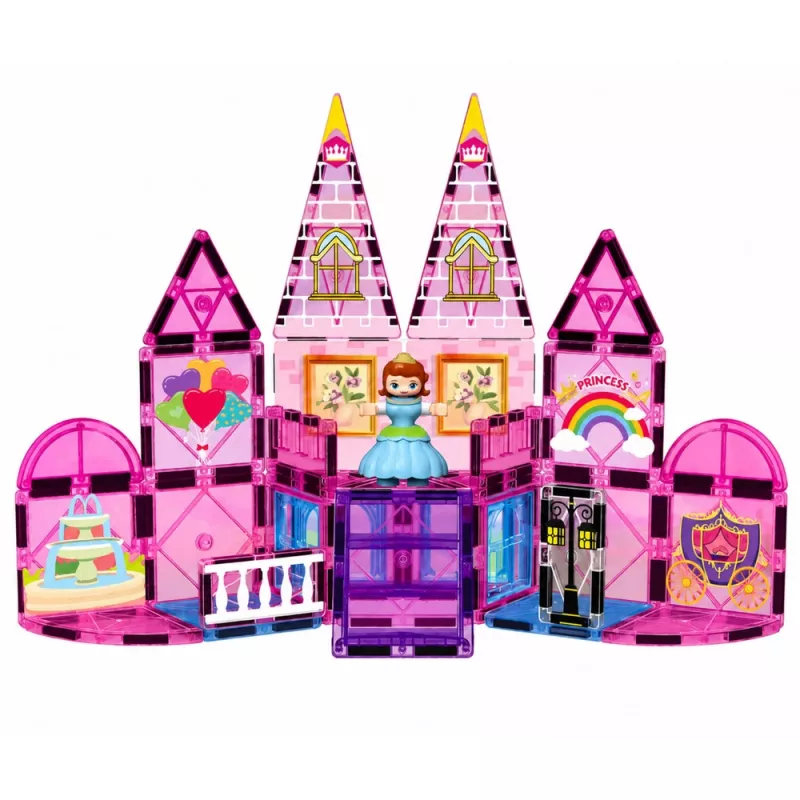 LEAN TOYS Magnetiniai konstrukciniai blokeliai Princess Castle Pink 38 vnt.