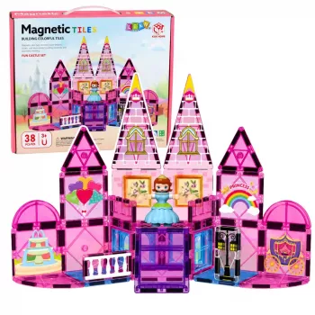 LEAN TOYS Magnetiniai konstrukciniai blokeliai Princess Castle Pink 38 vnt.