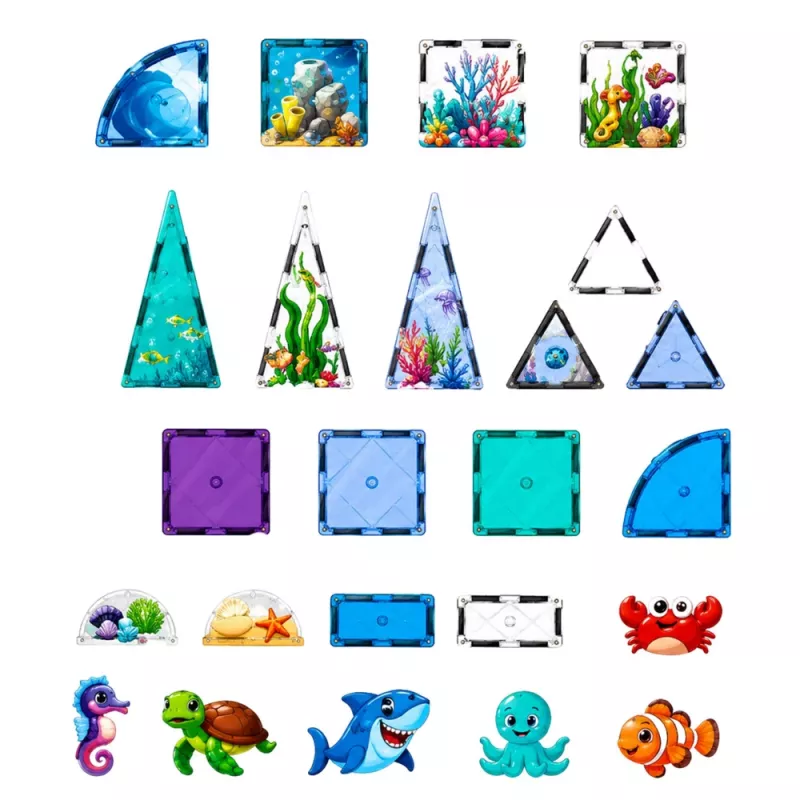 LEAN TOYS Magnetiniai konstrukciniai blokeliai Jūros gyvūnai Vandenynas 40 vnt.