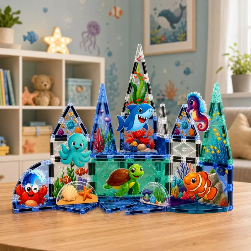LEAN TOYS Magnetiniai konstrukciniai blokeliai Jūros gyvūnai Vandenynas 40 vnt.