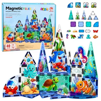 LEAN TOYS Magnetiniai konstrukciniai blokeliai Jūros gyvūnai Vandenynas 40 vnt.