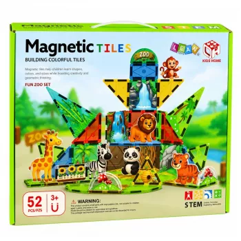 LEAN TOYS Magnetinės konstrukcinės kaladėlės Laukiniai gyvūnai Džiunglės ZOO 52 vnt.