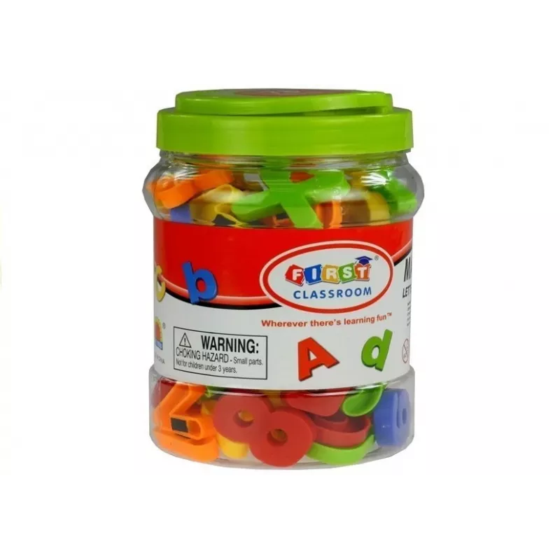 LEAN TOYS Magnetinės raidės ir skaičiai stiklainyje – 78 dalių abėcėlės ir matematikos rinkinys vaikams nuo 3 metų