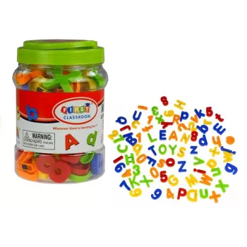 LEAN TOYS Magnetinės raidės ir skaičiai stiklainyje – 78 dalių abėcėlės ir matematikos rinkinys vaikams nuo 3 metų