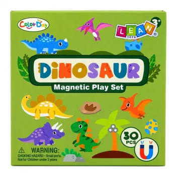 LEAN TOYS Magnetinė dėlionės knyga Dinozaurai Spalvoti magnetai 30 vnt.
