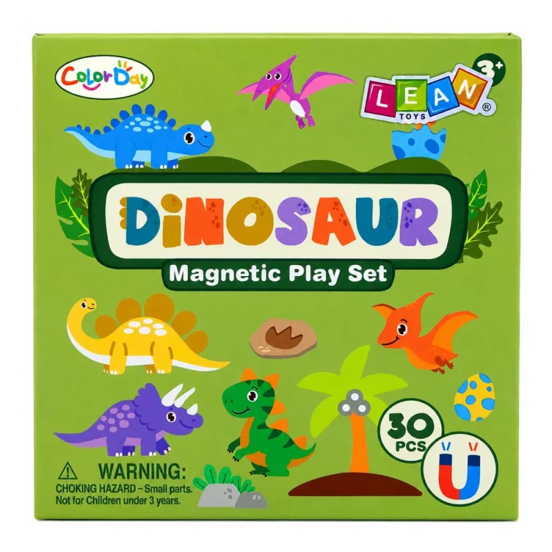 LEAN TOYS Magnetinė dėlionės knyga Dinozaurai Spalvoti magnetai 30 vnt.