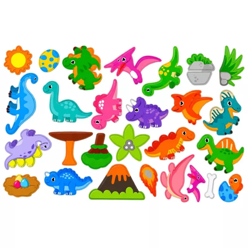 LEAN TOYS Magnetinė dėlionės knyga Dinozaurai Spalvoti magnetai 30 vnt.