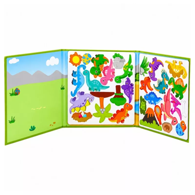LEAN TOYS Magnetinė dėlionės knyga Dinozaurai Spalvoti magnetai 30 vnt.