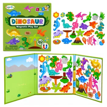 LEAN TOYS Magnetinė dėlionės knyga Dinozaurai Spalvoti magnetai 30 vnt.
