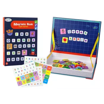LEAN TOYS Magnetinė dėlionės knygelė „Anglų abėcėlė su paveikslėliais“
