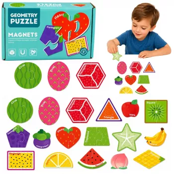 LEAN TOYS Magnetinė dėlionė Mokomės vaisius 30 dalių – Mokomieji vaisių magnetai lentoms, magnetinėms lentoms ir šaldytuvams